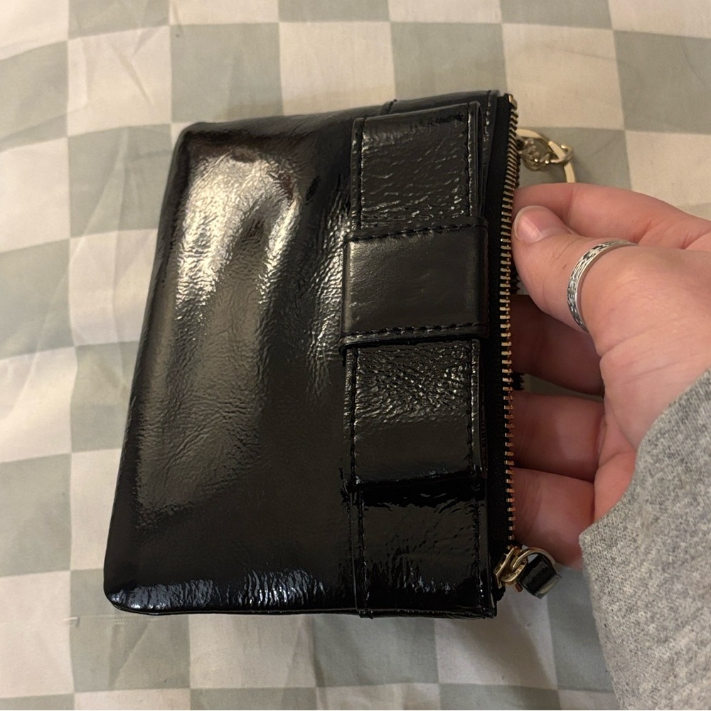 Kate Spade Glossy Black Leather Wristlet with Gold Ring — Storybook Lining - Picture 11 of 16